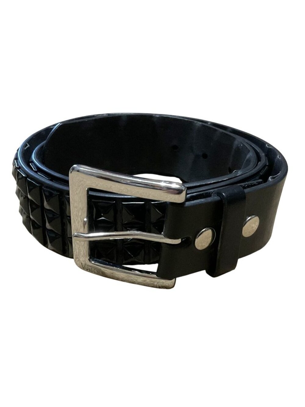 Vans Black Studded Leather Belt 34" - 37" With Engraved Silver Buckle Unisex